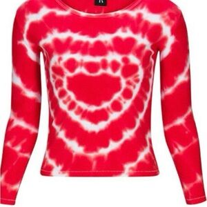 Realisation Par Red and White Tie-Dye Heart Long Sleeve Top